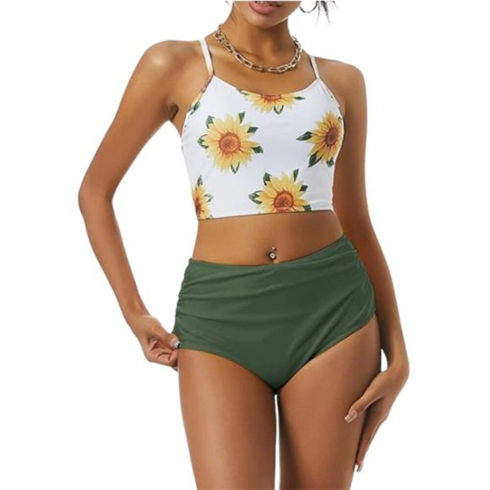 NEW ZAFUL High Waisted Bikini Set Tummy control Lace Up Womens S